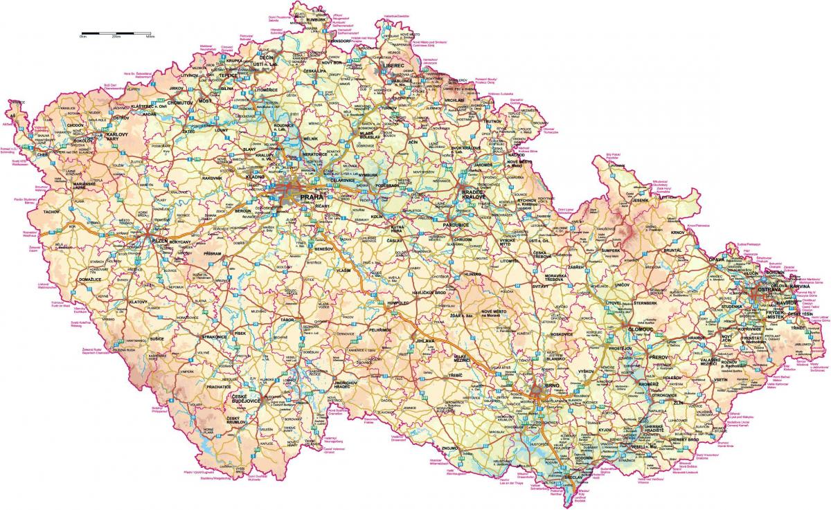 Duża mapa Republiki Czeskiej (Czechosłowacji)