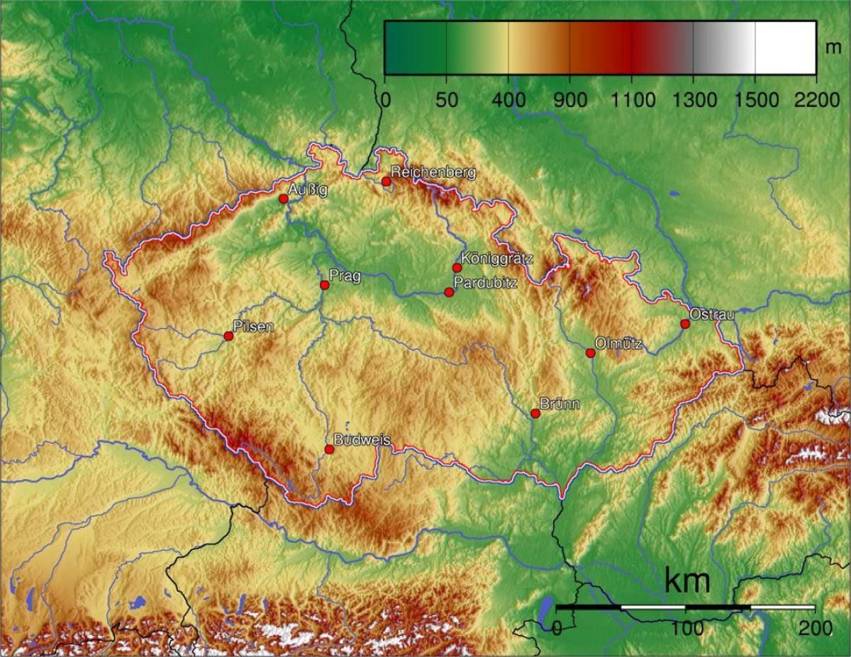 Republika Czeska (Czechosłowacja) mapa wysokościowa