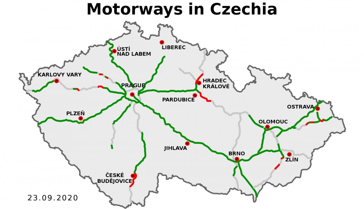 Mapa autostradowa Republiki Czeskiej (Czechosłowacji)