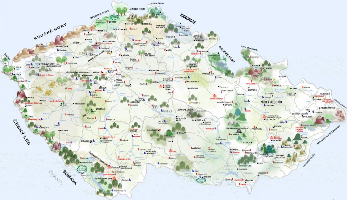 Mapa atrakcji turystycznych Republiki Czeskiej (Czechosłowacji)