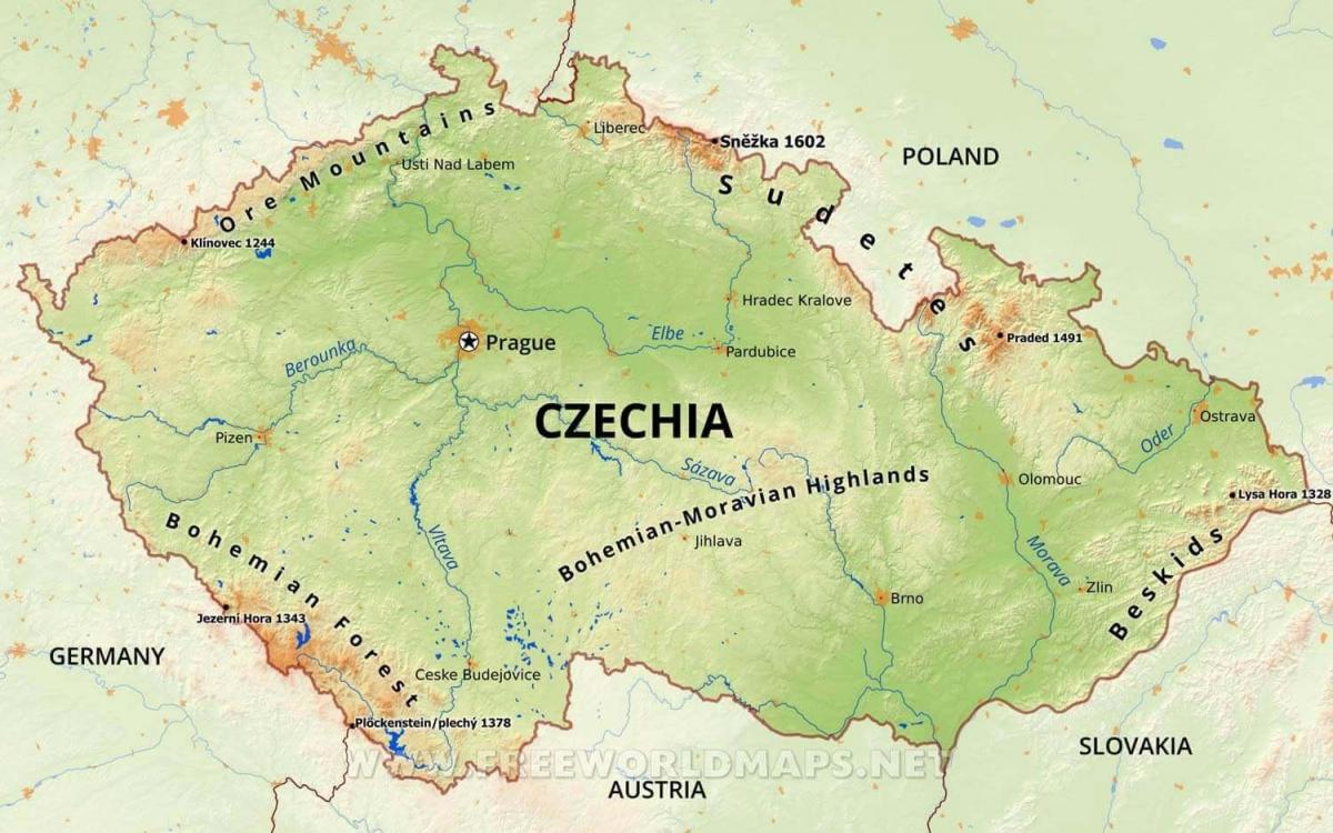 Góry w Czechach (Czechosłowacja) mapa