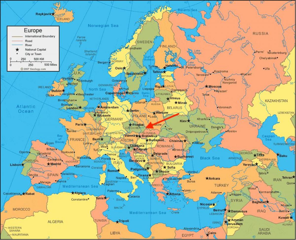 Położenie Czech (Czechosłowacji) na mapie Europy Wschodniej