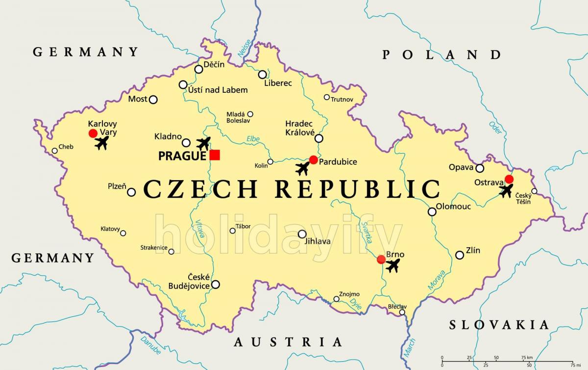 Mapa lotnisk Republiki Czeskiej (Czechosłowacji)