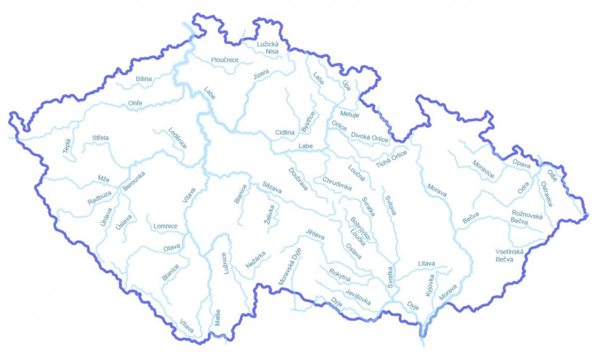 Mapa rzek w Republice Czeskiej (Czechosłowacji)