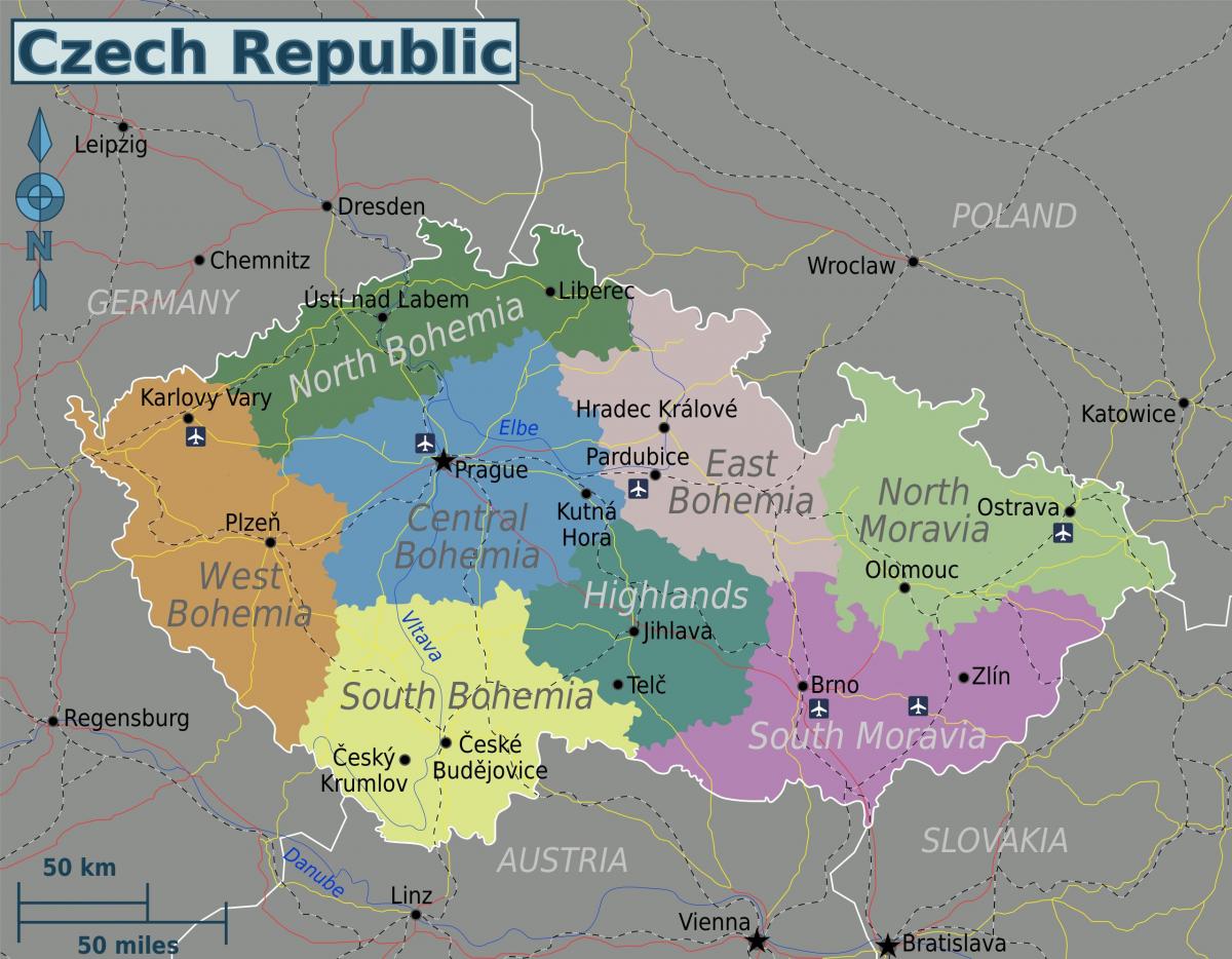 Mapa państwowa Republiki Czeskiej (Czechosłowacji)